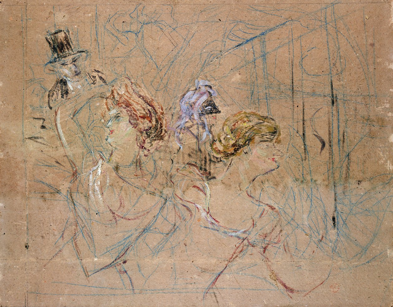 Vázlat az álarcosbálhoz, 1892 körül (színes ceruza papíron) alkotó: Henri de Toulouse Lautrec