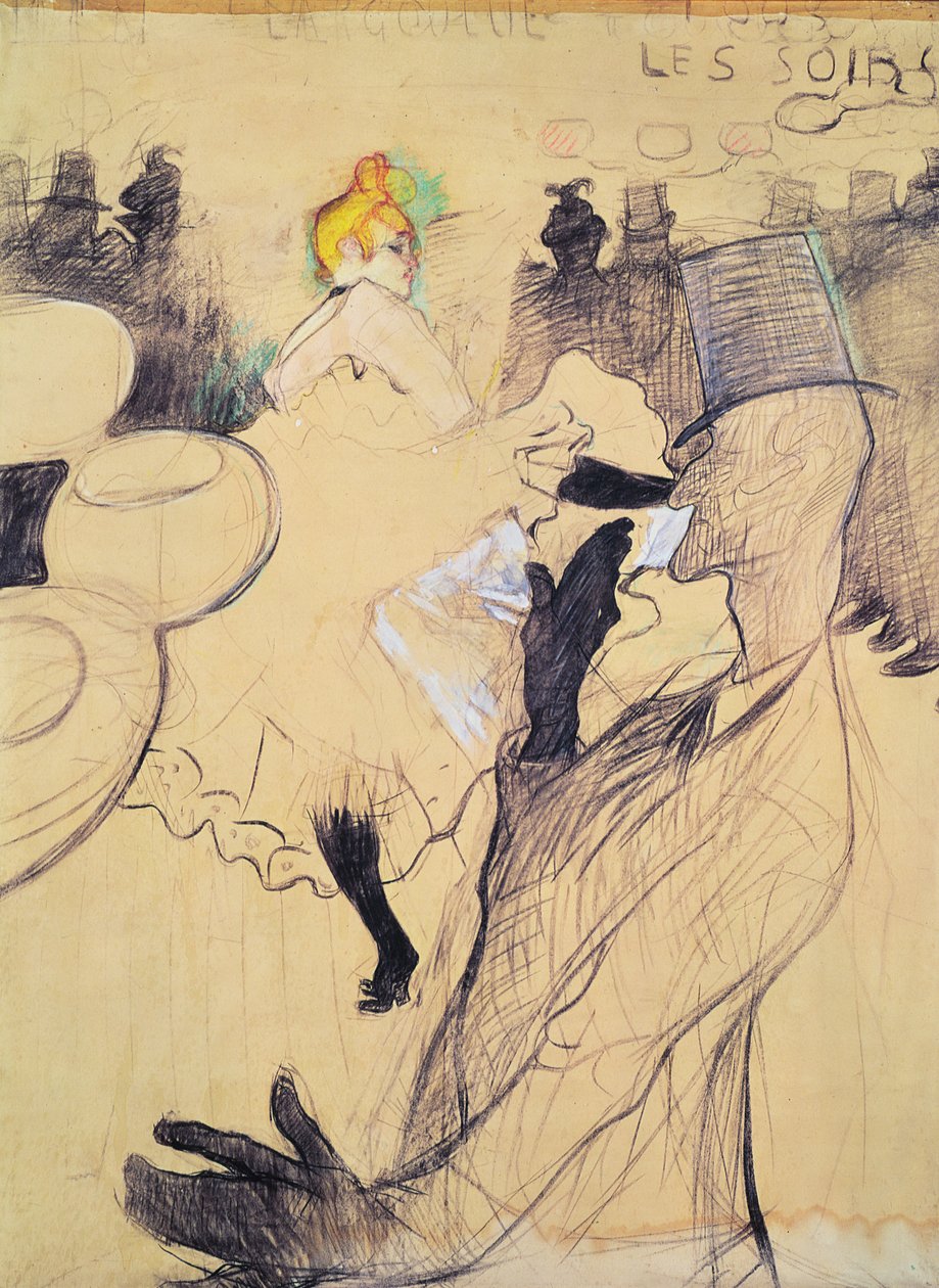 A Moulin-Rouge, A gulyás és Valentin, a csont nélküli, 1891 (toll és tus, színes ceruza, papír) alkotó: Henri de Toulouse Lautrec