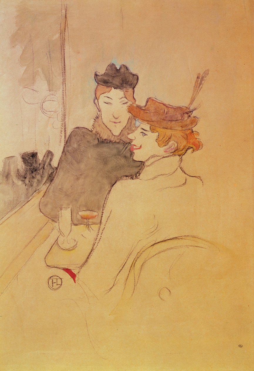 Két nő ül a kávézóban (ceruza és WC a kártyán) alkotó: Henri de Toulouse Lautrec