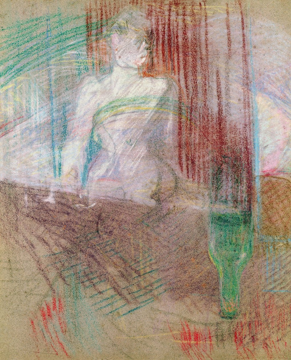 Asztal mögött álló nő, az Ellesből, 1889 (pasztell, papíron) alkotó: Henri de Toulouse Lautrec