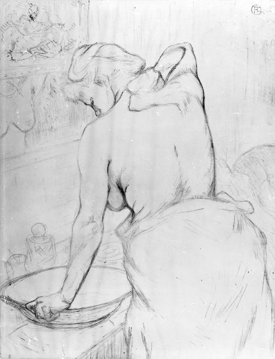 Nő mosakszik egy medencénél, 1896 alkotó: Henri de Toulouse Lautrec