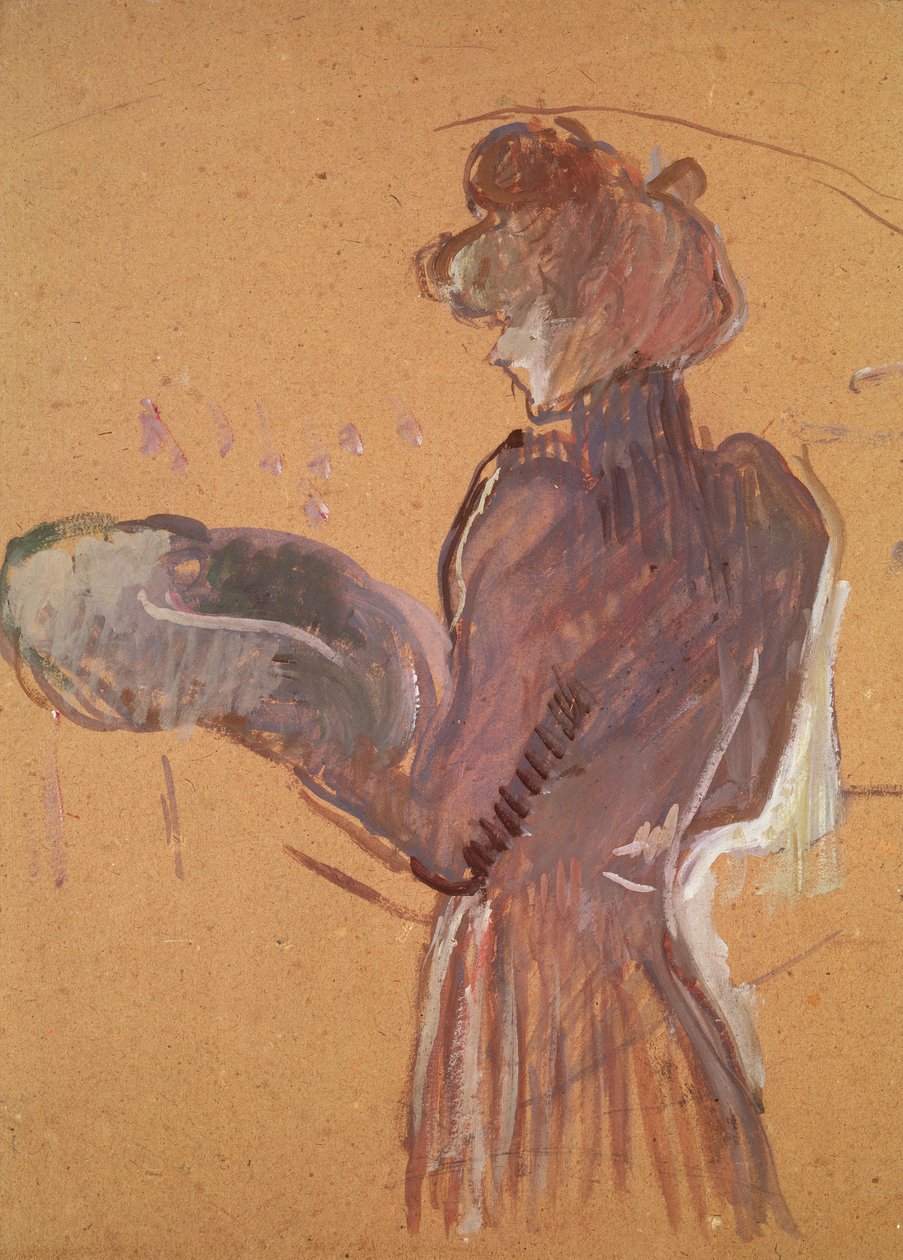 Fiatal nő kalapot tartva (olaj és pasztell papíron) alkotó: Henri de Toulouse Lautrec