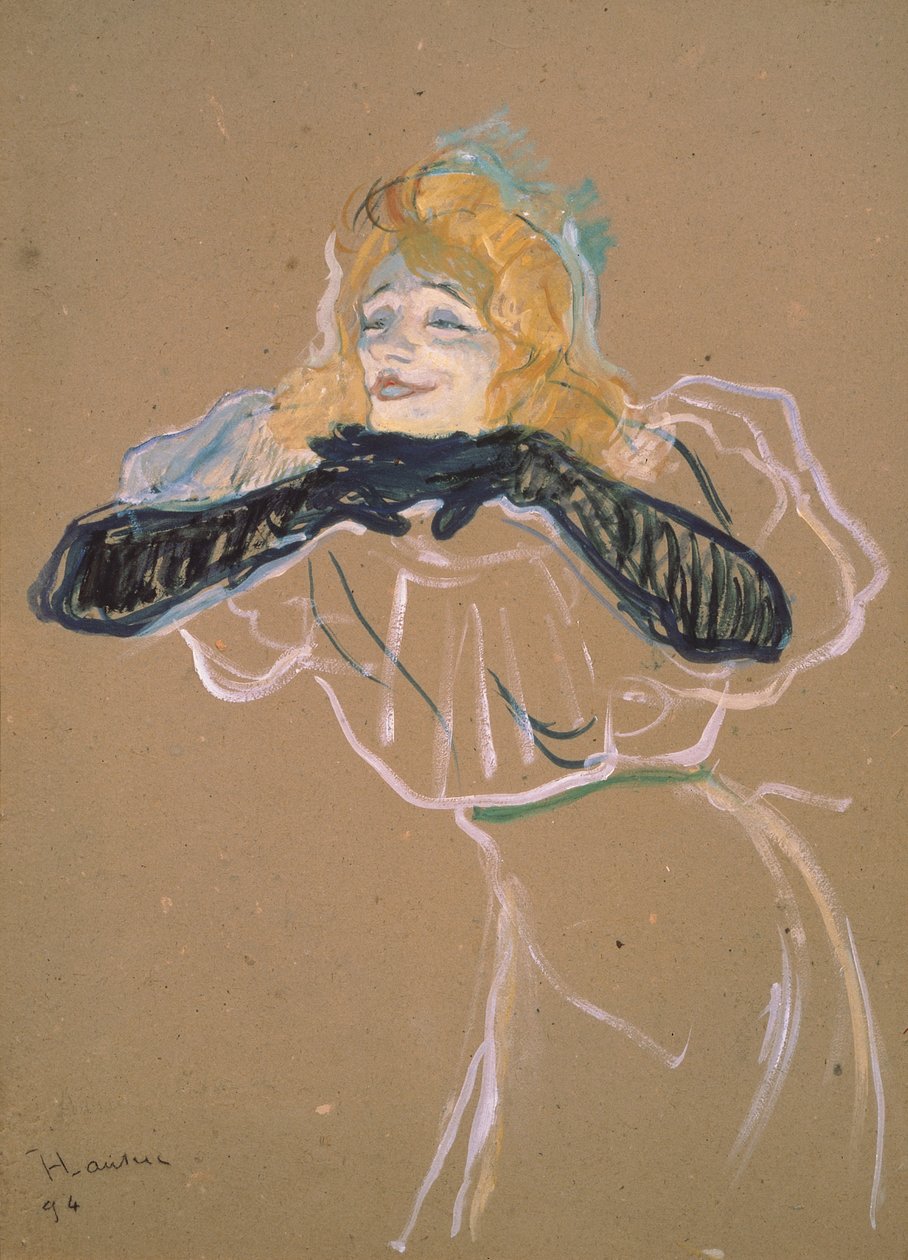 Yvette Guilbert (1867-1944) énekli: Linger, Longer, Loo, 1894 (olaj, karton) alkotó: Henri de Toulouse Lautrec