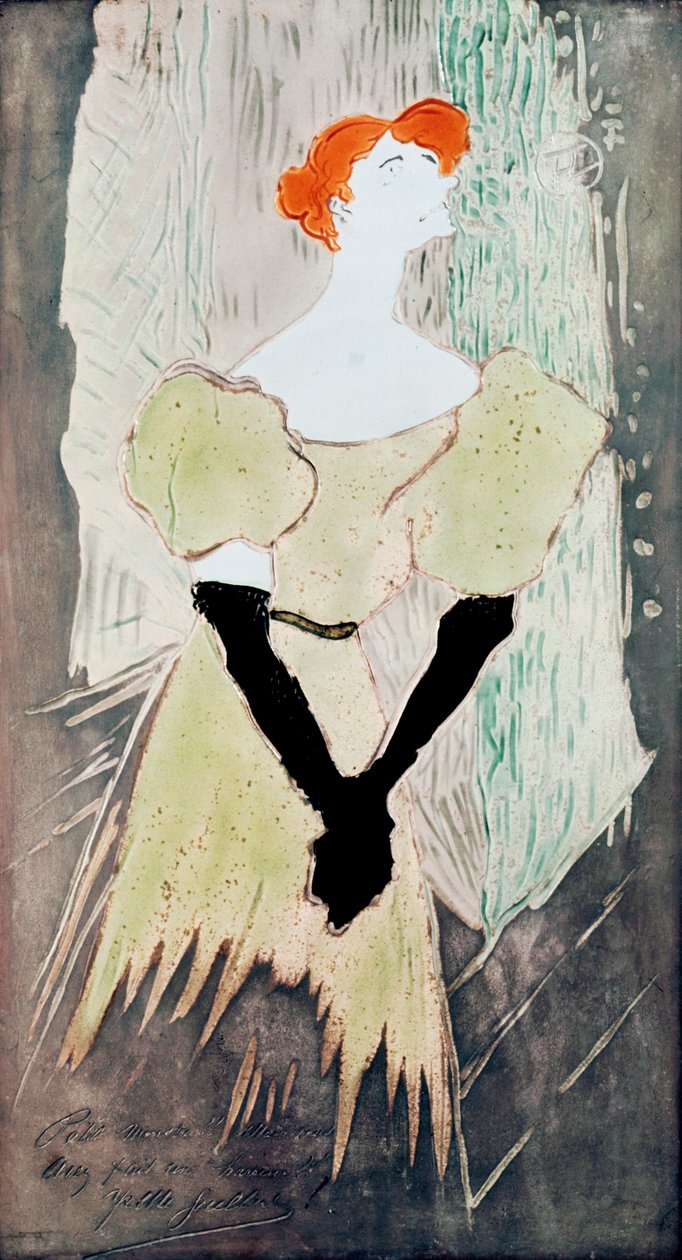 Yvette Guilbert (megbízták az asztallap készítéséhez), 1895 (kerámia) alkotó: Henri de Toulouse Lautrec