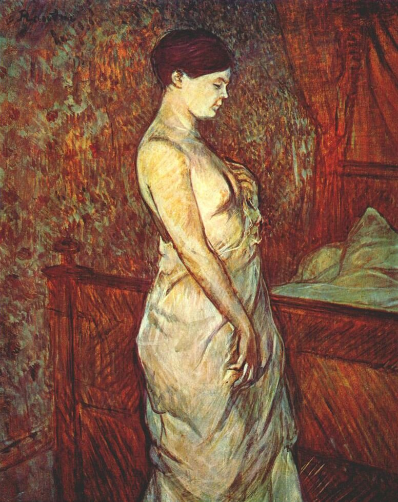 A lefekvés előtti mme dolloule ingben az ágya mellett alkotó: Henri de Toulouse Lautrec