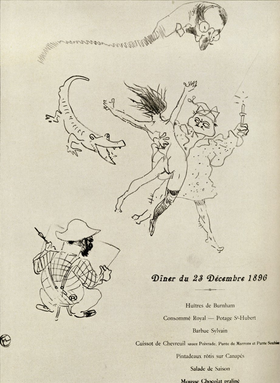Menü a Le Crocodile-ból, 1896, Gerstle Mack „Toulouse-Lautrec” című művéből, 1938-ban alkotó: Henri de Toulouse Lautrec
