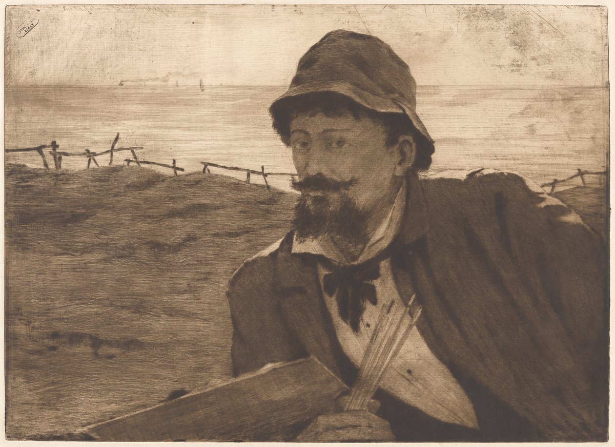 A sziklán [Önarckép] alkotó: Henri-Charles Guérard