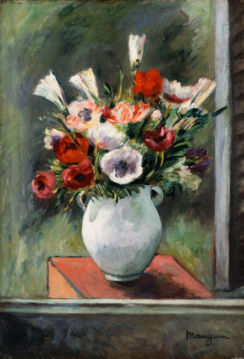 Kökörcsin fehér vázában alkotó: Henri Charles Manguin