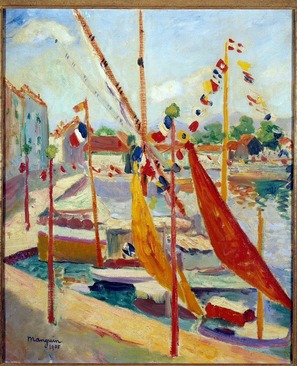 Július 14. a Saint Tropez-festmény Henri Manguin (1874-1949) 1905-ös magángyűjtemény alkotó: Henri Charles Manguin