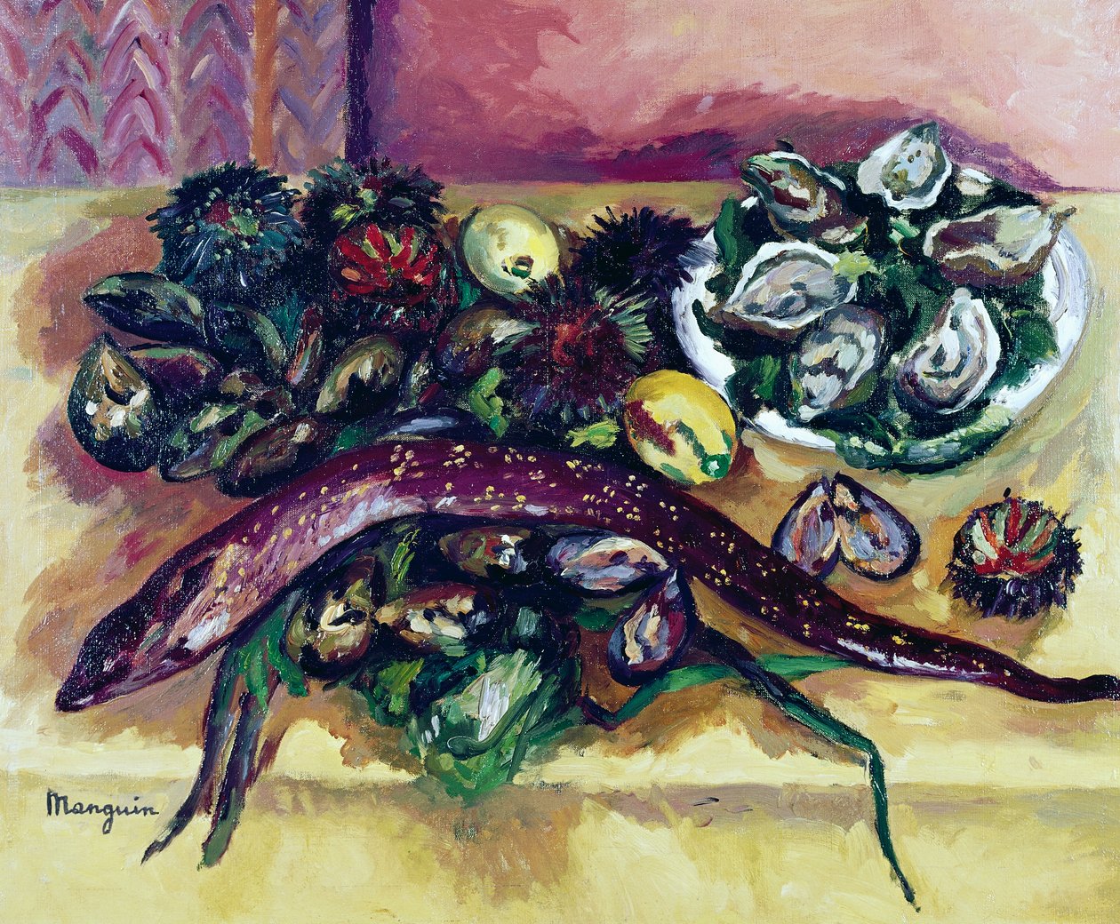 Csendélet angolnával, Henri Charles Manguin (1874-1949) festménye. Franciaország, XX. század. alkotó: Henri Charles Manguin