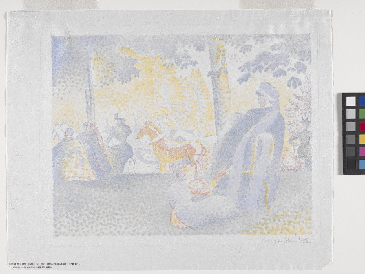 Aux Champs-Elysées (A Champs Elysées-n) 1898 (színes litográfia) alkotó: Henri Edmond Cross