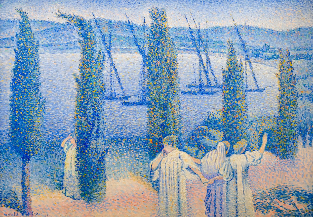 Tengerparti kilátás ciprusfákkal alkotó: Henri Edmond Cross