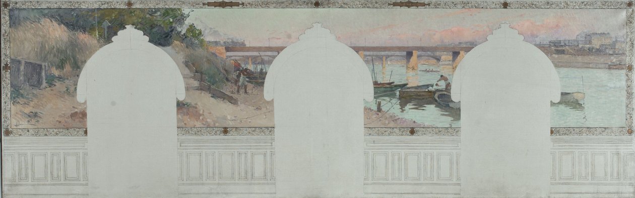 Az asnières-i városháza vázlata: Nyár. A Szajna Asnières-nél, 1900 körül (olaj, tinta, vászon) alkotó: Henri Gaston Darien