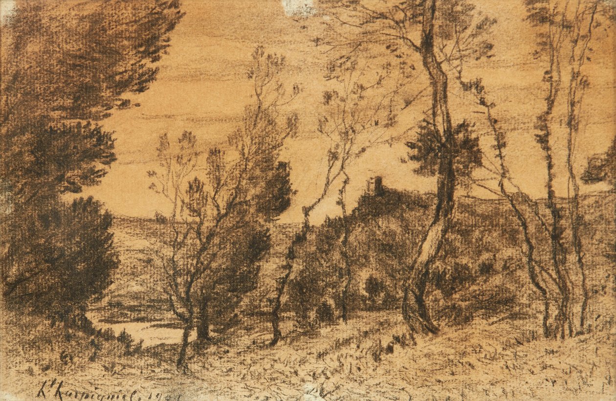 La Futaie (szén) alkotó: Henri Joseph Harpignies