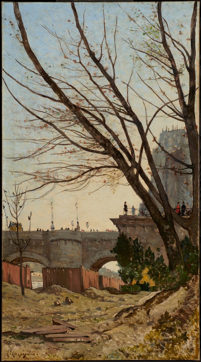 A Pont Neuf és az Île de la Cité nyugati csúcsának látképe a Szajna partjáról alkotó: Henri-Joseph Harpignies