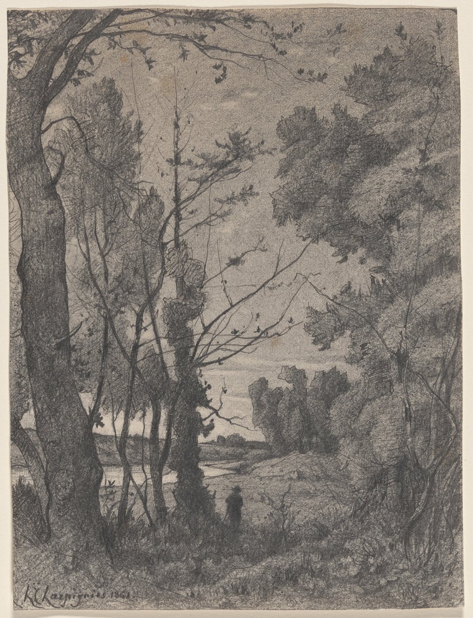 Erdős táj egy folyó partján alkotó: Henri-Joseph Harpignies