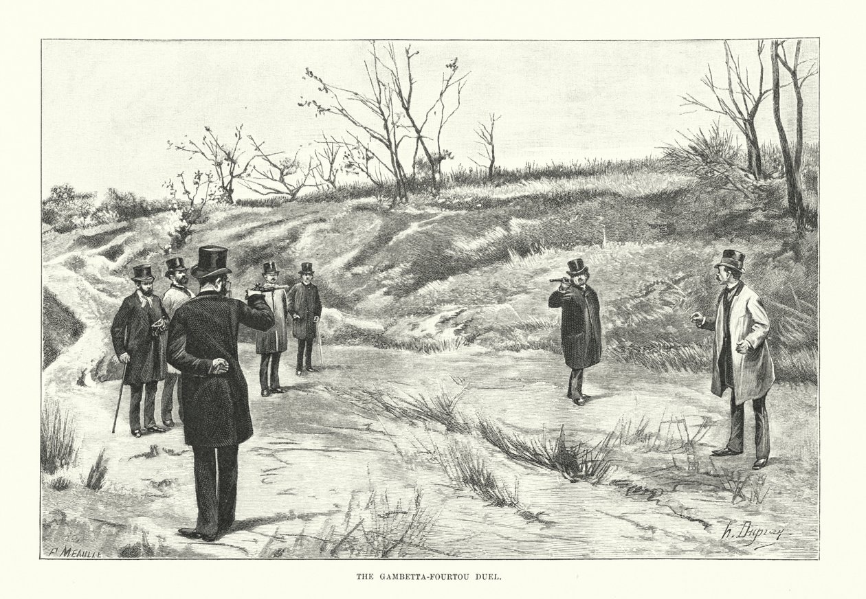 A Gambetta Fourtou-párbaj (metszet) alkotó: Henri-Louis Dupray
