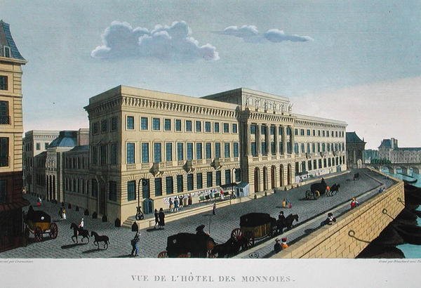 A Hotel des Monnaies, 1815-20 körül (színes gravírozás) alkotó: Henri (after) Courvoisier Voisin