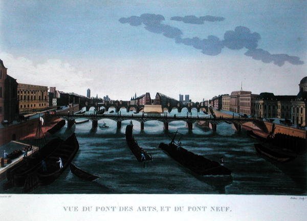 A Pont des Arts és a Pont Neuf, 1815-20 körül (színes metszet) alkotó: Henri (after) Courvoisier Voisin