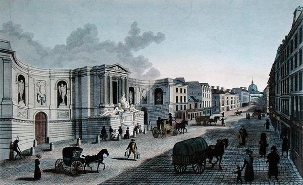 Kilátás a Rue de Grenelle szökőkútjára, Faubourg St. Germain, Grimbergen metszet, 1815-20 körül (színes metszet) alkotó: Henri (after) Courvoisier Voisin