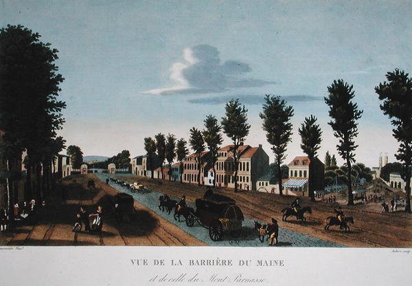 The Barriere du Maine, 1815-20 körül (színes metszet) alkotó: Henri (after) Courvoisier Voisin