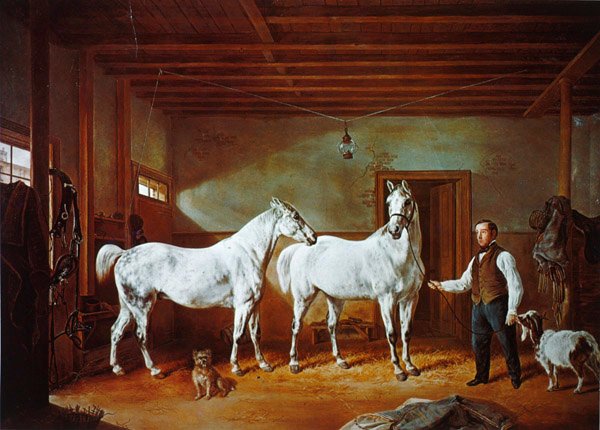 A Stuyvesant család istállója, 1854 körül (színes litó) alkotó: Henri (after) Delattre
