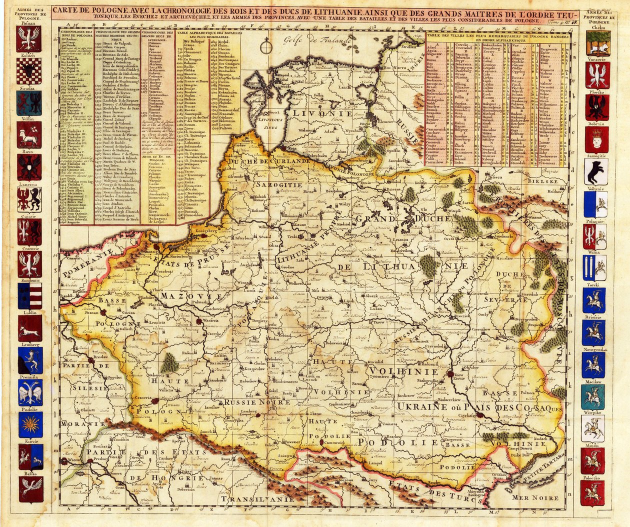 Lengyelország térképe Livónia és Moszkvai Nagyhercegség részeit tartalmazza par Chatelain, Henri Abraham (1684-1743). Rézkarc, akvarell alkotó: Henri Abraham Chatelain