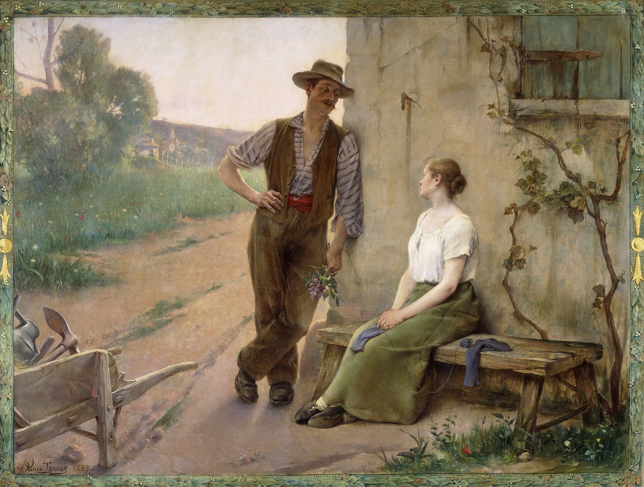 Parasztházaspár a tanya udvarán, 1889 alkotó: Henri Adrien Tanoux