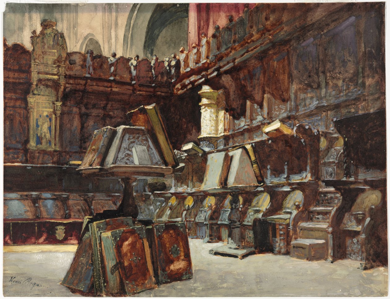 Kórusfülke egy spanyol katedrálisban, 1868 körül (akvarell és gouache, grafit nyomokkal, krémszínű vattapapírra). alkotó: Henri Alexandre Georges Regnault