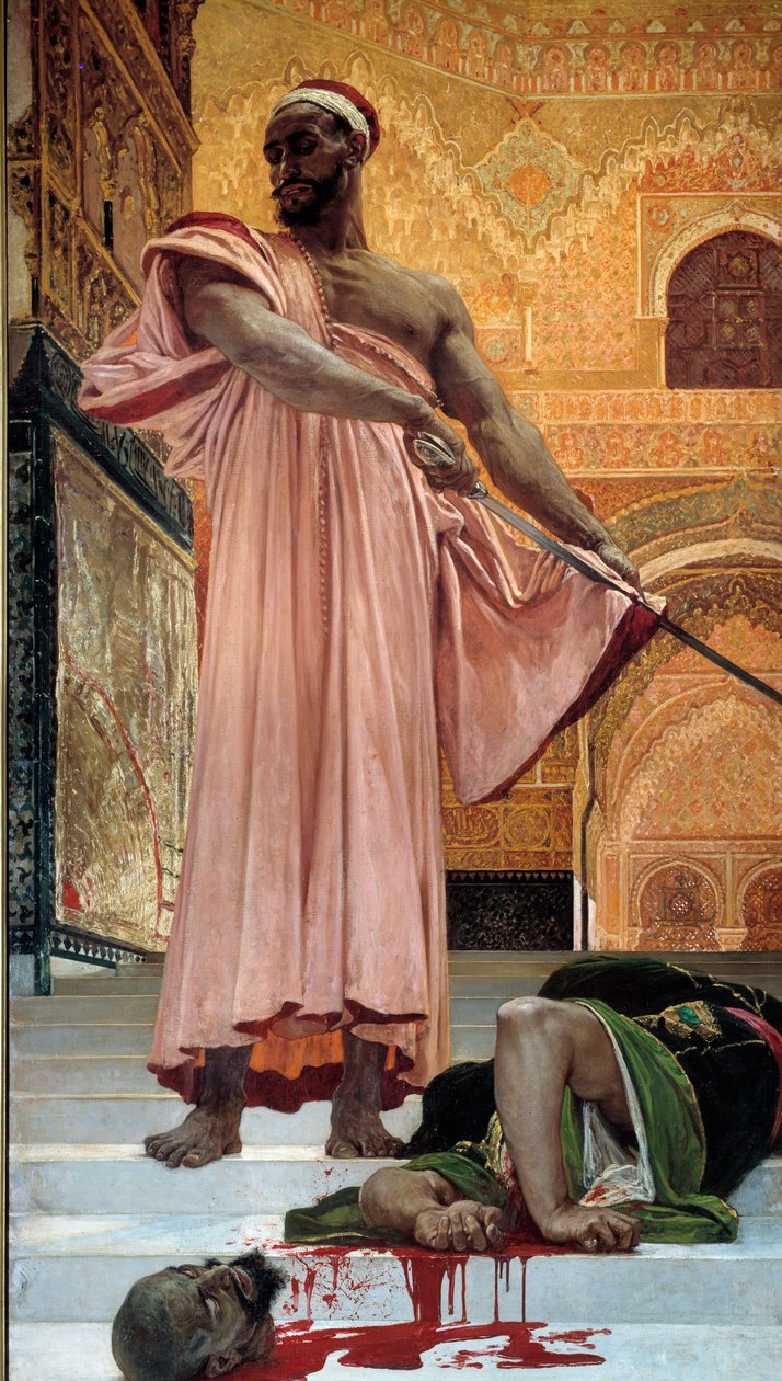Kivégzés tárgyalás nélkül a mór királyok alatt A hóhér feldarabolja a tettes fejét. Henri Regnault (1843-1871) festménye 1870 V. 3,02x1,46 m Párizs, Muse d