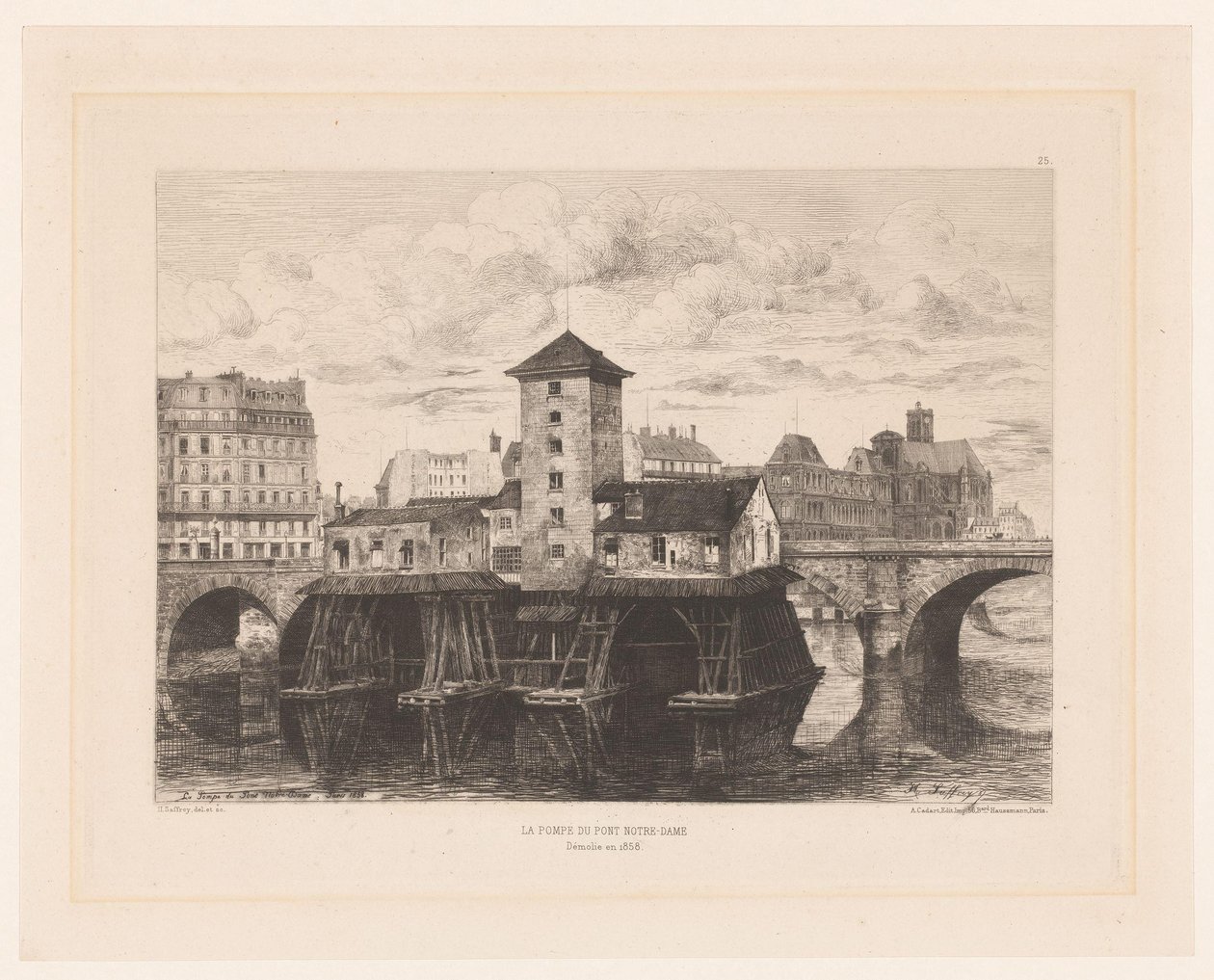 Gezicht op de Pont Notre-Dame A Pont Notre Dame szivattyú (cím az objektumon) L