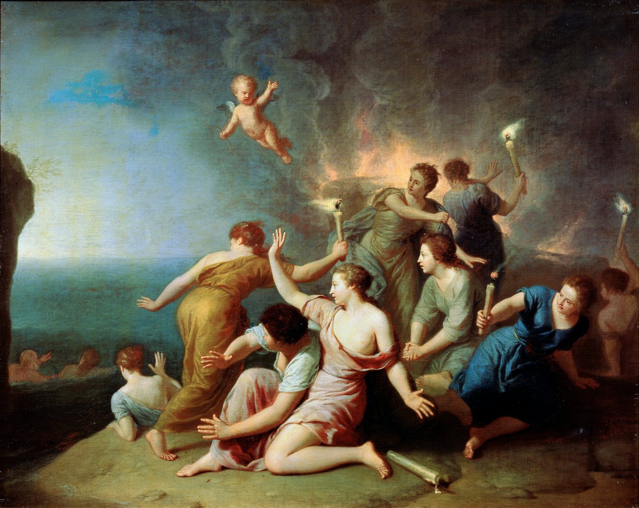 "Nimphs Burning the Ship of Telemachus", 1746 alkotó: Henri Antoine de Favannes