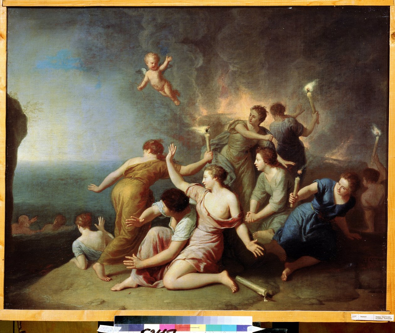 Homérosz Odüsszeája: "A nimfák telemakhosz hajóját égetve" (Telemakhosz hajóját égető nimfák) Henri Antoine de Favannes (1668-1752) festménye 1746 Puskin Múzeum Moszkva alkotó: Henri Antoine de Favannes