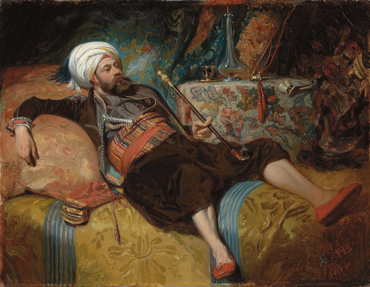 Egy fekvő török, aki vízipipát szív, 1844 alkotó: Henri Baron