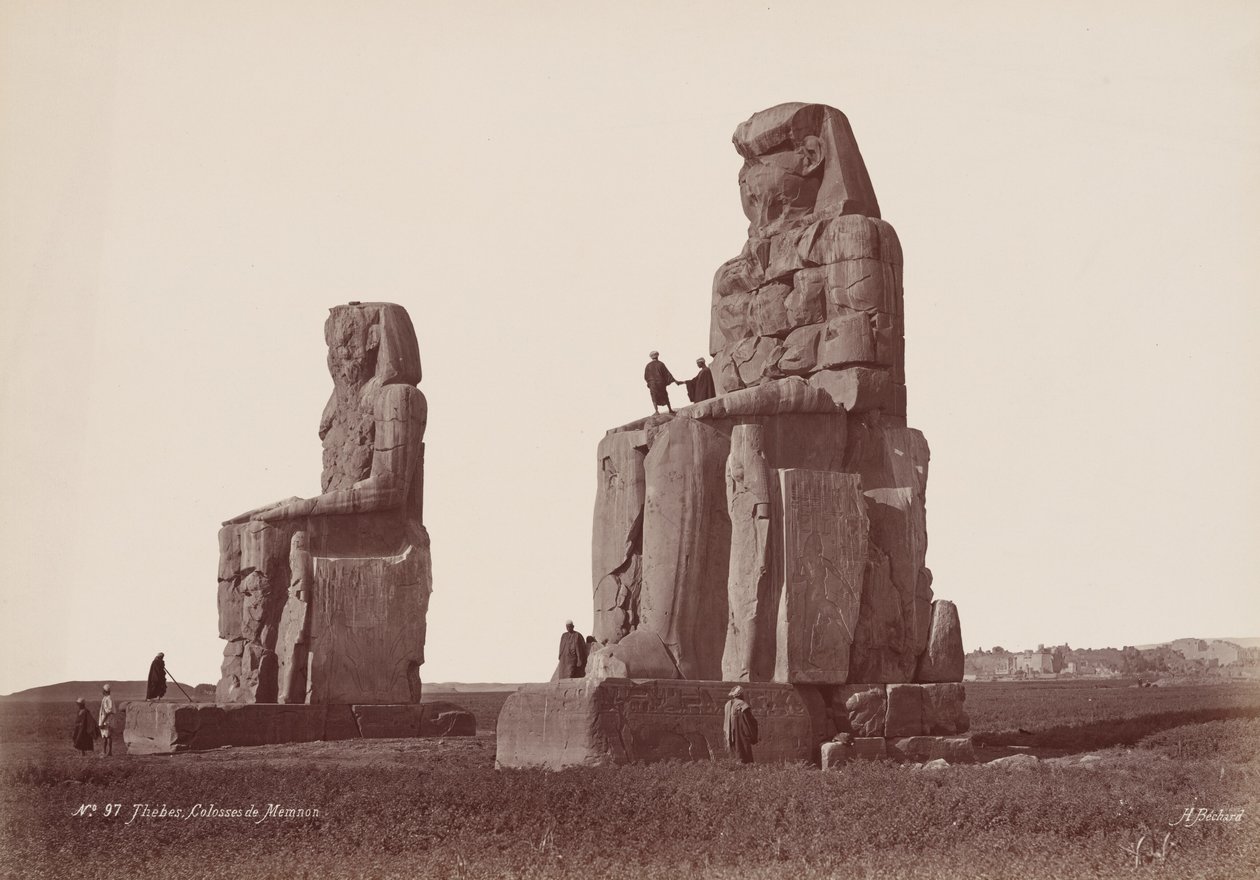 Théba, Colosses de Memnon (Théba, Colossi of Memnon),1870-es évek (fénykép) alkotó: Henri Béchard