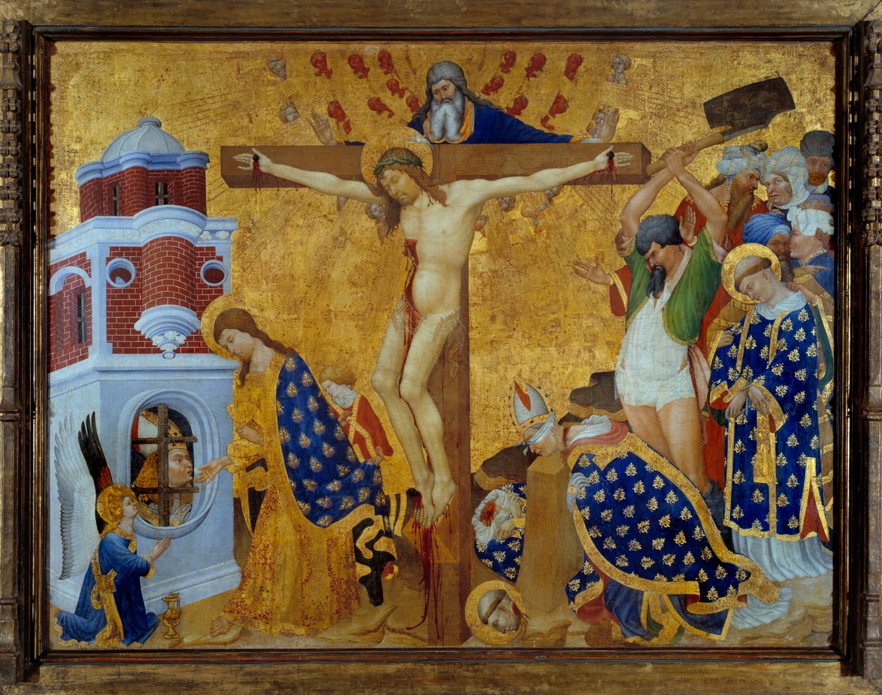 Saint Denis oltárképe (1416-ban fejeződik be) a Chartreuse of Champmol templomhoz Párizsi Saint Denis keresztre feszítésének és dekollációjának jelenete - Henri Bellechose (1380-1440) vászonra transzponált fára festménye 1416 V 1,32x2,11 alkotó: Henri Bellechose