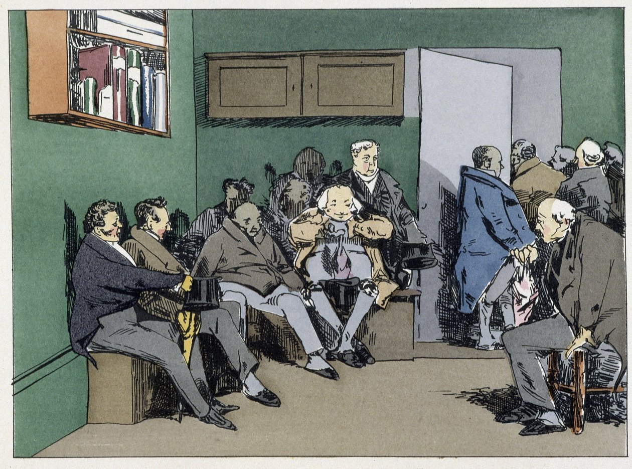 A meghallgatás napja – Henri Monnier „Adminisztratív moráljában”. alkotó: Henri Bonaventure Monnier