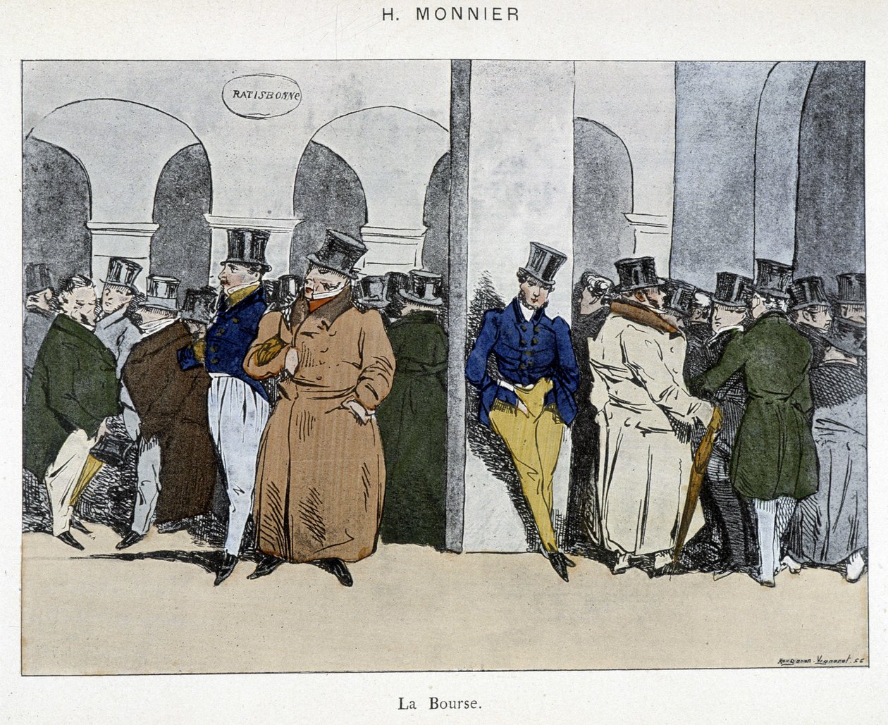 A párizsi tőzsde üzletemberei - Henri Monnier rajza, 19. század eleje alkotó: Henri Bonaventure Monnier