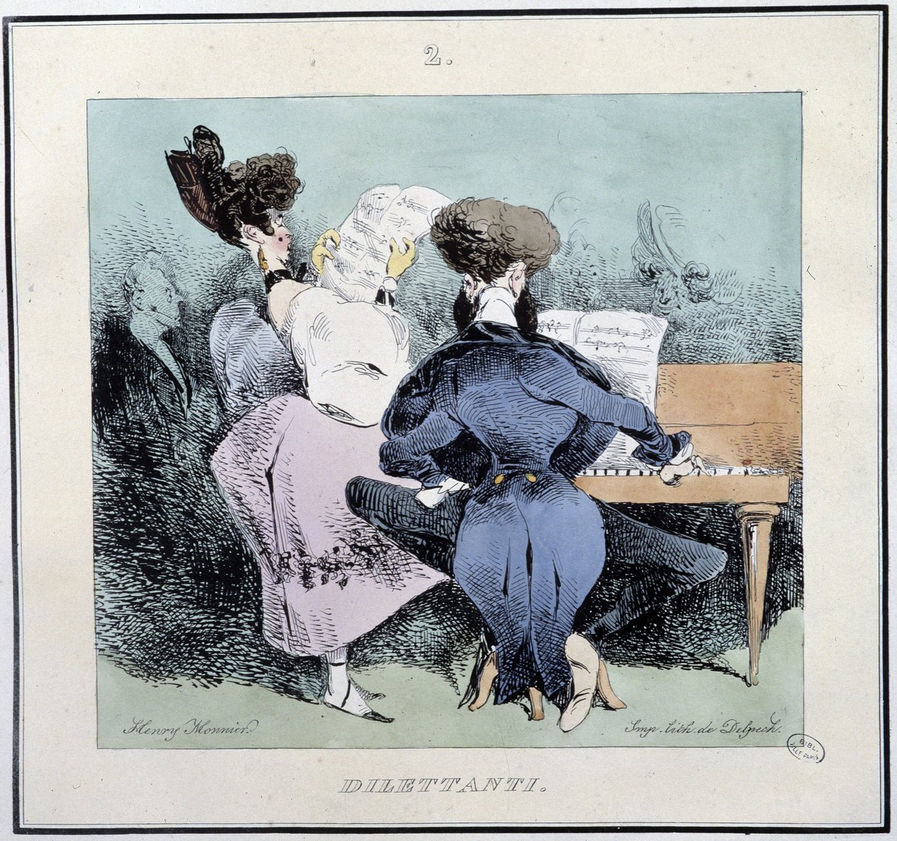 Dilettánsok (éneklő és zongorázó fiatalok) - Henri Monnier „” párizsi vázlataiban”, szerk. Delpech, Párizs alkotó: Henri Bonaventure Monnier