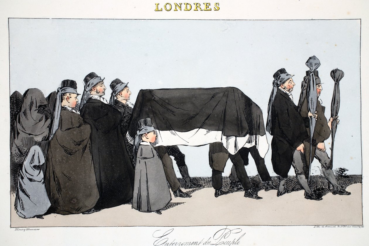 A nép temetése, illusztráció Henri Monnier "London" című művéből, kiad. Párizs, 1828 körül (kézzel színezett litográfia) alkotó: Henri Bonaventure Monnier