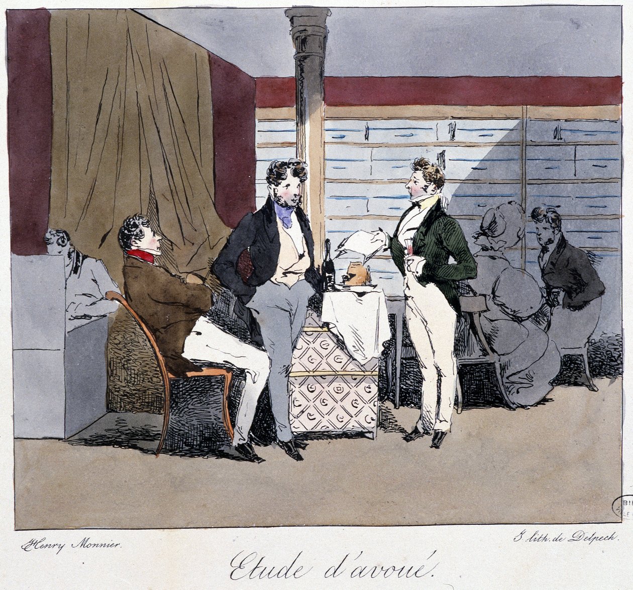 Ügyvédi tanulmány - Henri Monnier „Régebben és ma” című kötetében, szerk. Delpech, Párizs alkotó: Henri Bonaventure Monnier