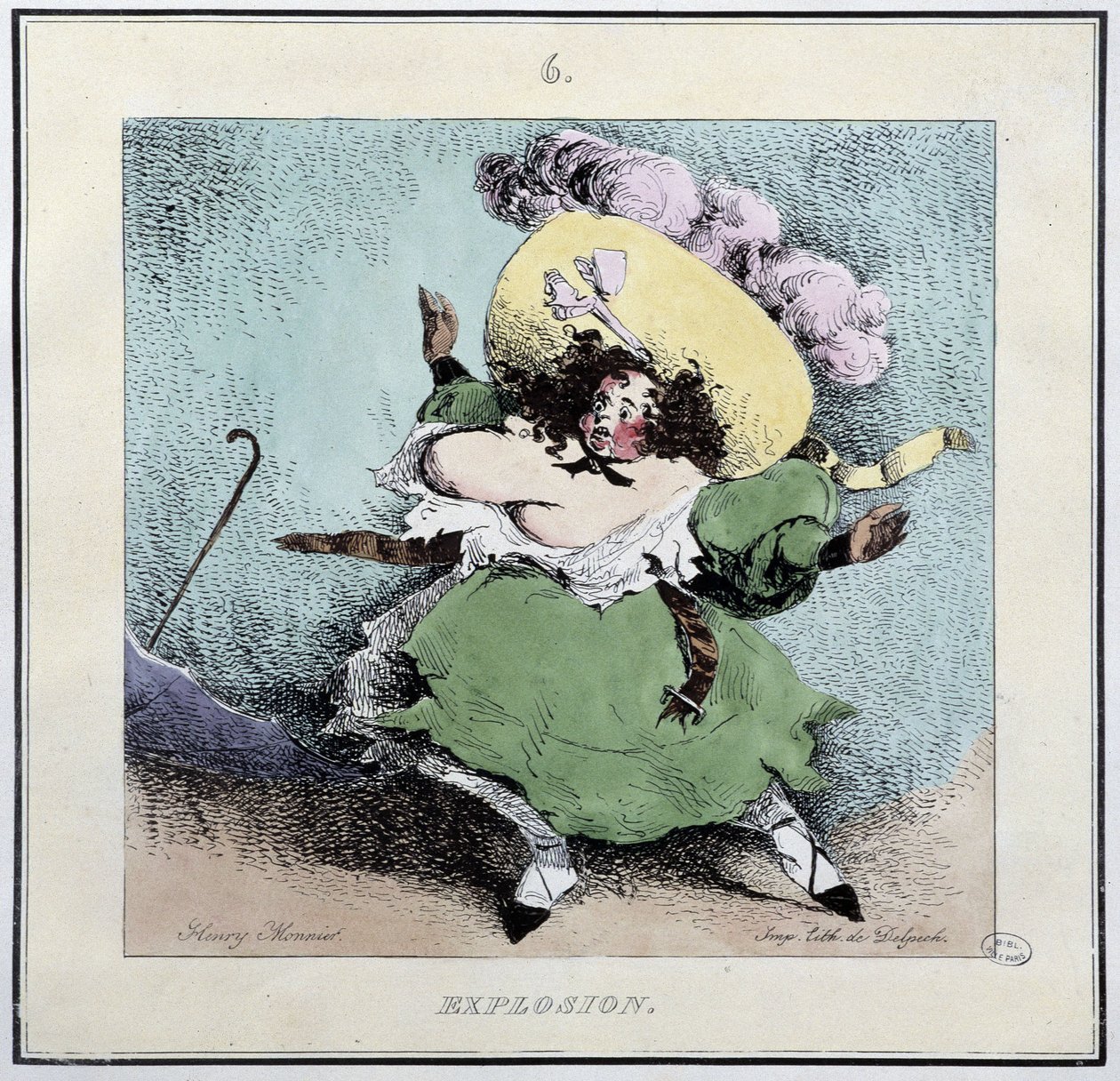 Fűző robbanása – Henri Monnier „” Parisiennes-ben, szerk. Delpech, Párizs alkotó: Henri Bonaventure Monnier