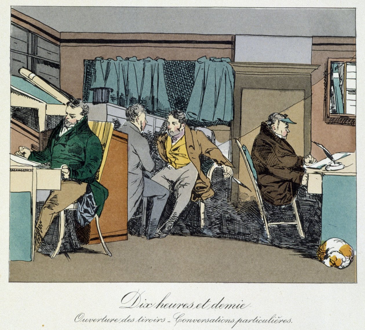 Tíz és fél óra: fióknyitás és magánbeszélgetések – Henri Monnier „Adminisztratív szokásai” c. alkotó: Henri Bonaventure Monnier