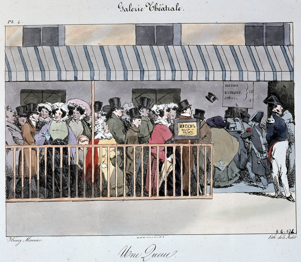 Színház Galéria: egy farok a bejáratnál - Henri Monnier rajza, Carnavalet alkotó: Henri Bonaventure Monnier
