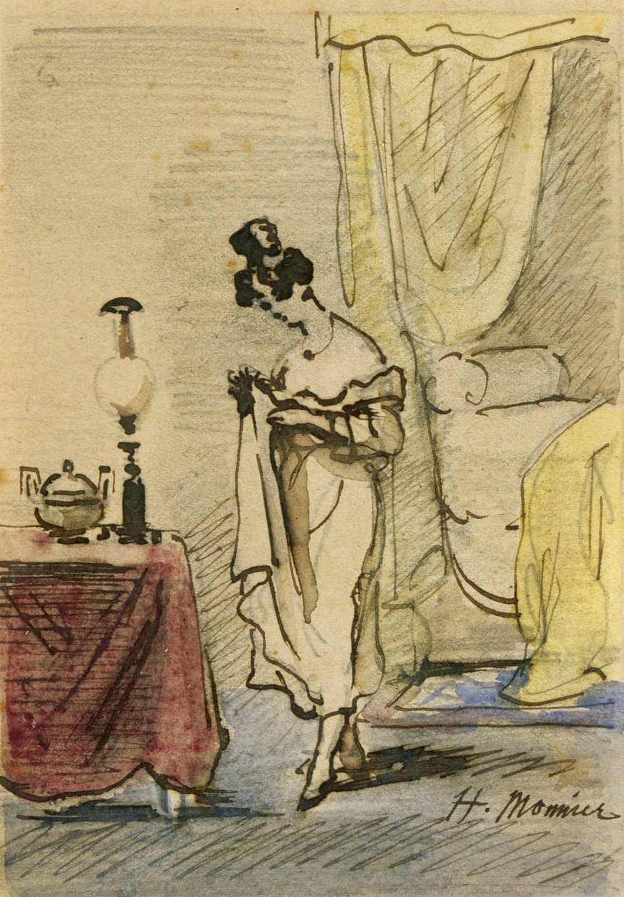 Young Lady at Home (tinta und wc papíron) 2: Young Lady at Home; magánélet; alkotó: Henri Bonaventure Monnier