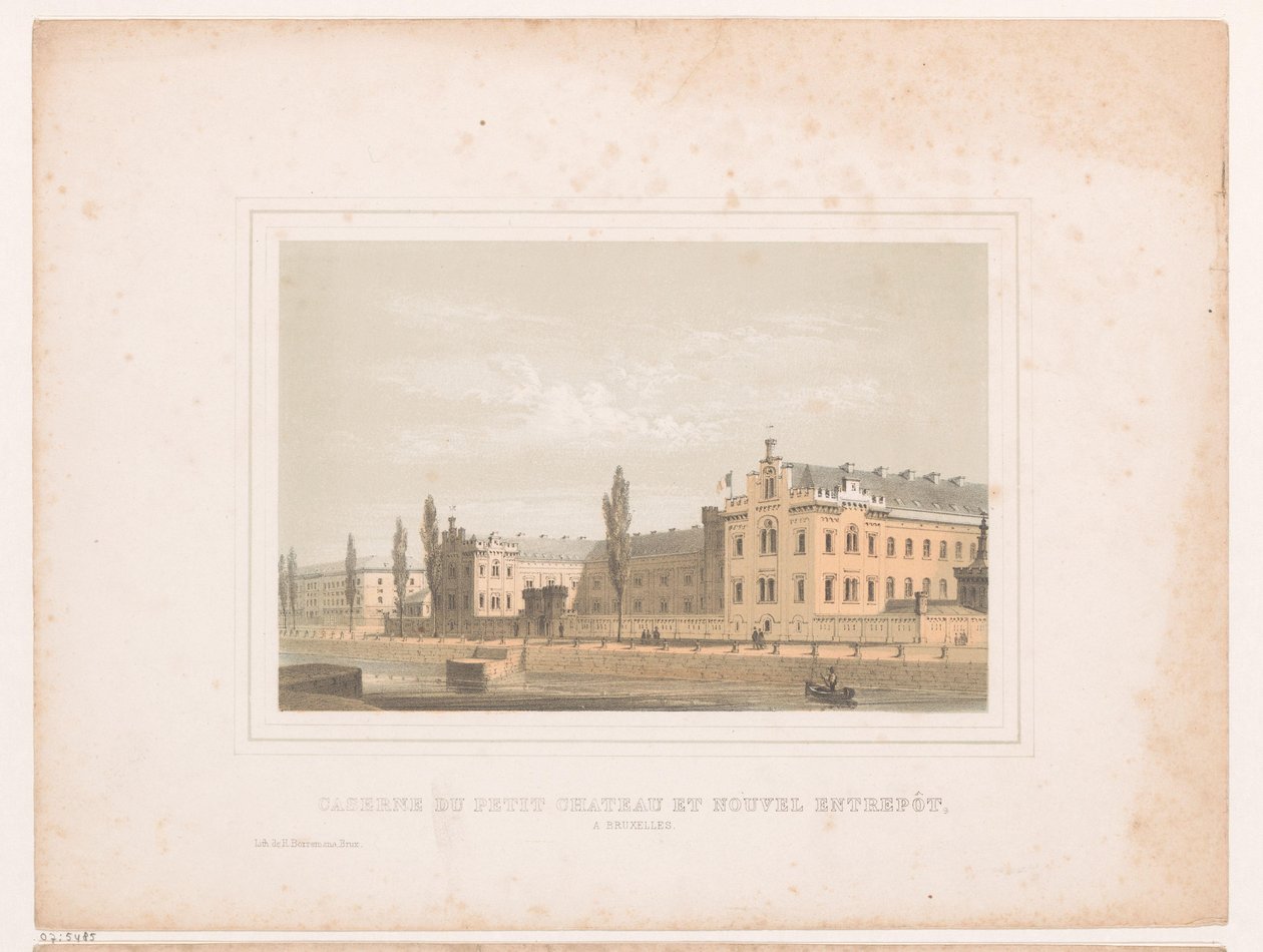 Kilátás a Klein Kasteeltje laktanyára és az új brüsszeli raktárra Caserne du petit chateau et nouvel entrepôt, a Bruxelles (cím a tárgyon) alkotó: Henri Borremans (attributed to)