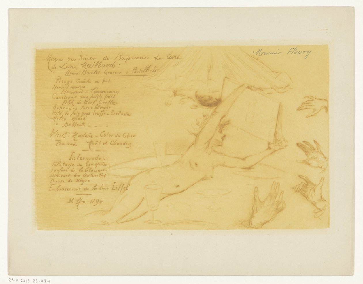 Vacsoramenü Leon Maillard „Henri Boutet engraver et pastelliste” című könyvének megjelenése tiszteletére alkotó: Henri Boutet