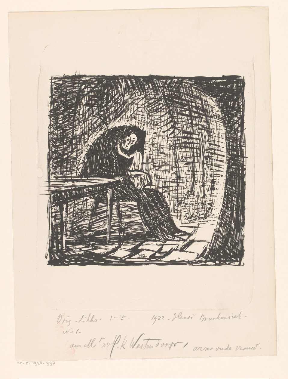 Szegény öregasszony (eredeti cím a tárgyon) alkotó: Henri Braakensiek (signed by artist)