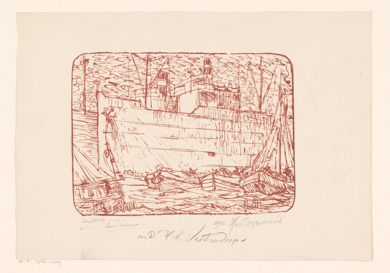 Haven te Antwerpen (eredeti cím a tárgyon) alkotó: Henri Braakensiek (signed by artist)