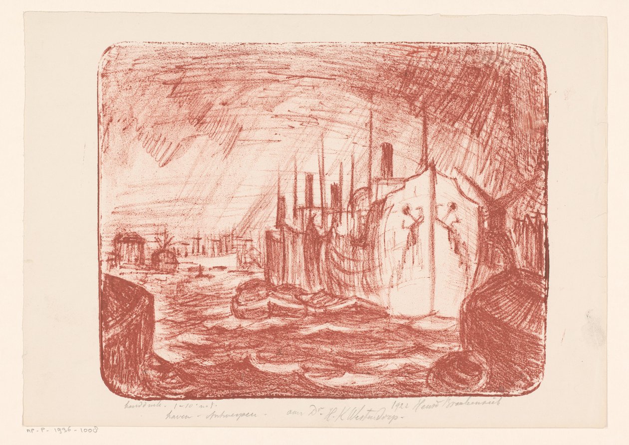 Antwerpen kikötője (eredeti cím az objektumon) alkotó: Henri Braakensiek (signed by artist)